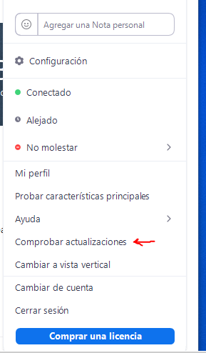 comprobar actualizaciones de zoom